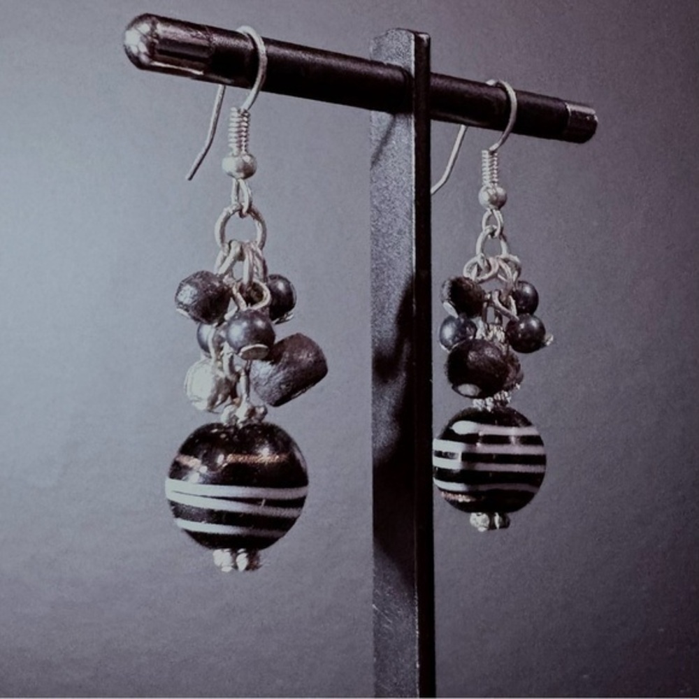 Black and Silver Spherical Bead Earrings